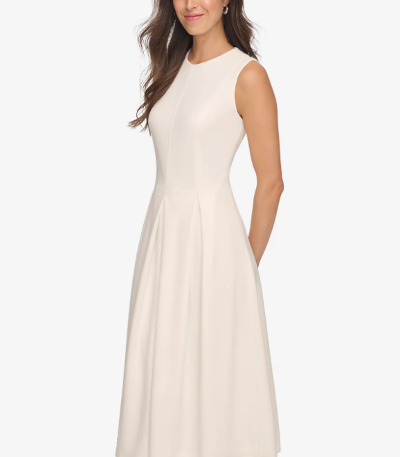 Women's Sleeveless Pleated Midi A-Line Dress