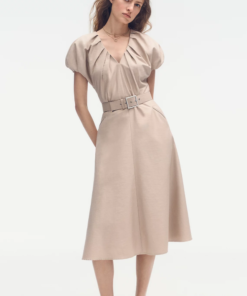 Women's V-Neck Belted Midi Dress