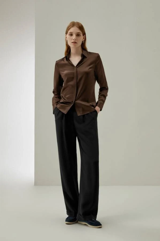 Crosby Silk Blouse Chocolate Buttery Soft Silk