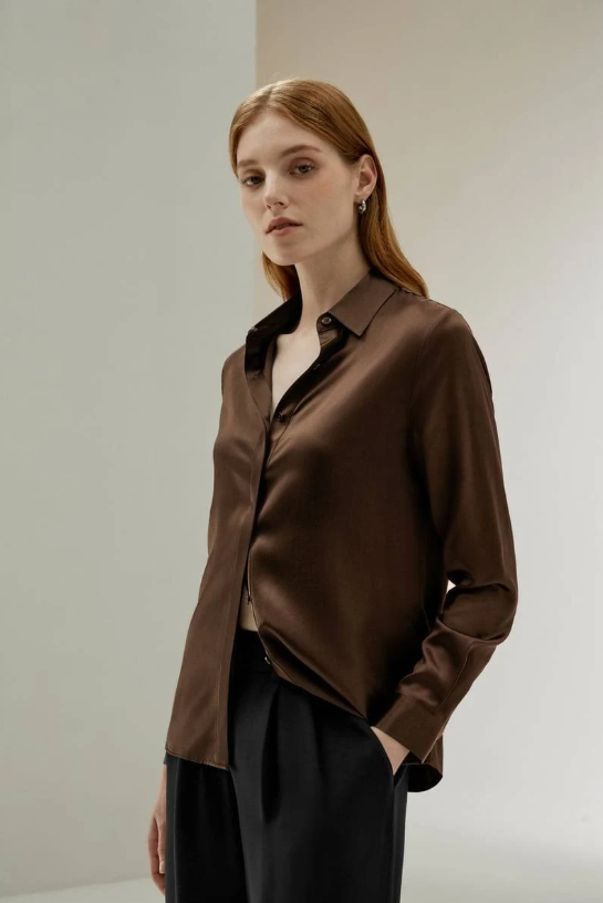 Crosby Silk Blouse Chocolate Buttery Soft Silk - Image 2